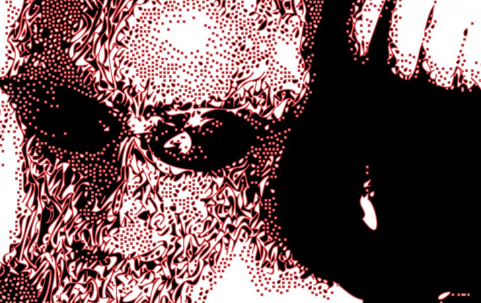 {x-25.jpg} - Syrupy portrait with red outlines --- Click to see DETAIL --- - The Artmuse Variations - Tony Karp Books - Melvin Sokolsky - Techno-Impressionist Museum - Techno-Impressionism - art - beautiful - photo photography picture - by Tony Karp
